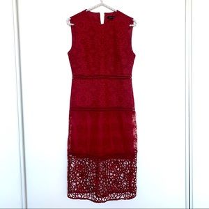 ZARA Red Embroidered Midi Dress, Small